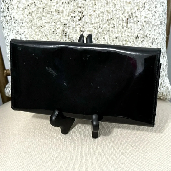 Vintage CHRISTIAN DIOR Evening Black Patent Leather Long Wallet Silver Logo - Picture 3 of 15